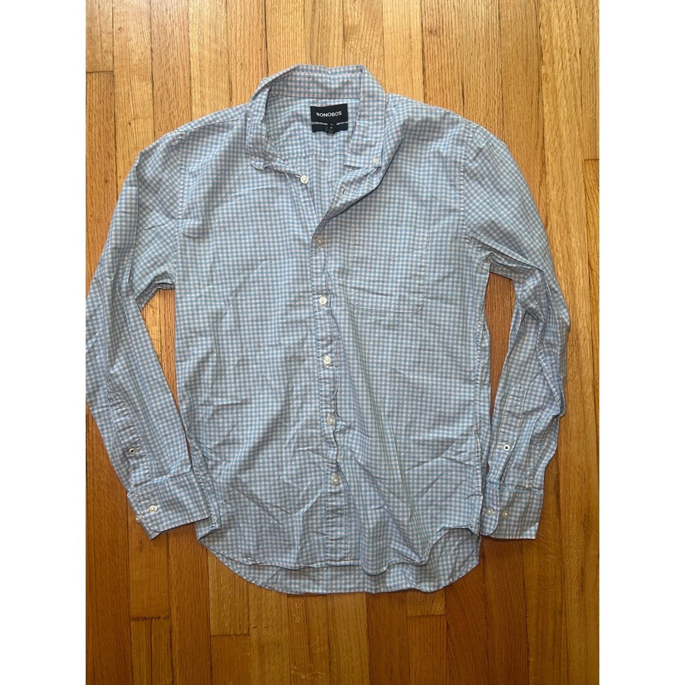 Bonobos Slim Fit Gingham Button Down Shirt Mens Medium Blue Light Pink Stretch